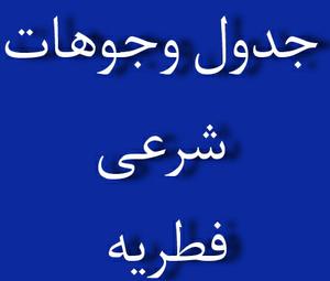 جدول وجوهات شرعی+ فطریه