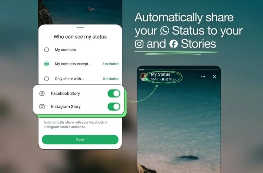 اشتراک‌گذاری استاتوس‌های واتس‌اپ در اینستاگرام و فیسبوک ممکن می‌شود